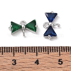 真鍮とガラスのコネクターチャーム  ちょう結びのリンク  ミックスカラー  多面カット  プラチナ  7.5x13x3.5mm  穴：1.4mmと1.6mm&nbsp;GL-CBAD1D8-01P