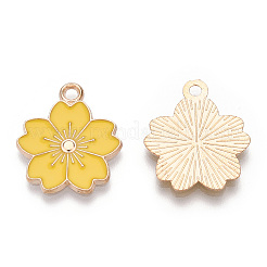 合金エナメルチャーム  さくらの花  ライトゴールド  ゴールド  20.5x17.5x1.5mm  穴：2mm&nbsp;X-ENAM-S121-115L