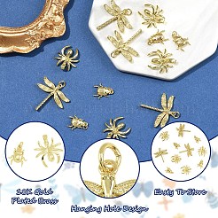6個3スタイル真鍮ペンダント  昆虫チャーム  18KGP本金メッキ  14~25x11~24.5x3mm  穴：2.5~3.2mm  2個/スタイル&nbsp;KK-YW0004-44