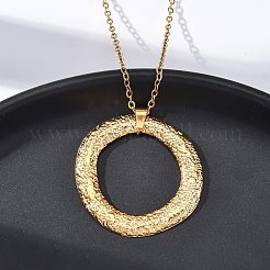 304 Stainless Steel Textured Ring Pendant Necklaces&nbsp;NJEW-H059-23G