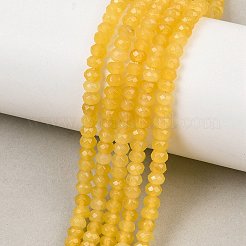 染め天然マレーシアジェイド翡翠ロンデルビーズ連売り  多面カット  ゴールデンロッド  4x2~3mm  穴：1mm  約115個/連  14インチ&nbsp;X-G-E316-2x4mm-30