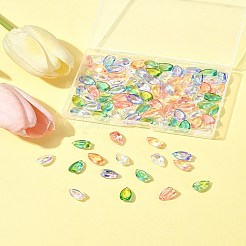 100個透明ガラスチャーム  涙の形をした花びら  ミックスカラー  13x8x5.5mm  穴：1.2mm&nbsp;GLAA-FS0002-18