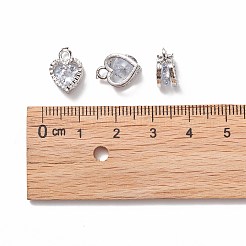 ハート合金チャーム  キュービックジルコニア付き  プラチナ  12x8.5x5mm  穴：1mm&nbsp;LS-ZIRC-R007-043A-02