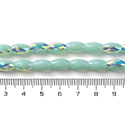 ABカラーメッキ電気メッキビーズ連売り  多面カット  オーバル  ミディアムアクアマリン  10x6mm  穴：1.2mm  約60個/連  24.02''（61センチメートル）&nbsp;X-EGLA-H104-03E