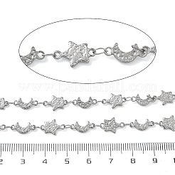 ハンマー仕上げの304ステンレススチール製ムーン＆スターリンクチェーン  ハンダ付け  ステンレス鋼色  星：11.5x7.5x1mm  月：11.5x5x1mm&nbsp;SA-CBA21A8-01P-01