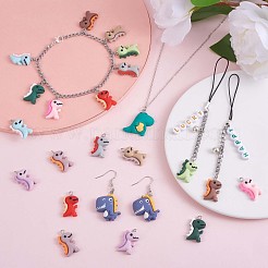 24 個恐竜チャームペンダント動物の形の樹脂チャームカラフルな恐竜のペンダントジュエリーネックレスブレスレットイヤリング作る工芸品  ミックスカラー  28x25x6.5mm  穴：2mm&nbsp;JX318A
