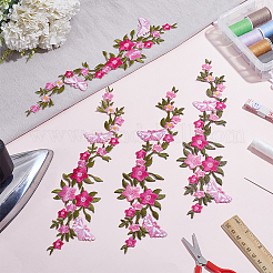 ポリエステル刺繍の縫い付け/アイロンで留める襟飾り4個。  ホットメルト接着剤付き  アップリケエッジを縫うネックライントリム服  花＆蝶  濃いピンク  268x76x1.2mm&nbsp;DIY-HY0003-51B