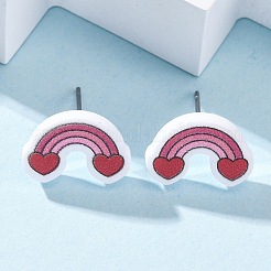 ウッドスタッドピアス  304ステンレス釘付き  プラチナ  レインボー  10x15mm&nbsp;EJEW-M063-01H
