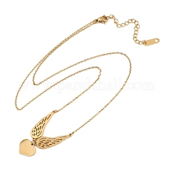 304ステンレススチール製ハートと天使の羽のペンダントネックレス（女性用）  イオンプレーティング（ip）  18KGP本金メッキ  18.39インチ（46.7cm）&nbsp;NJEW-G176-03G