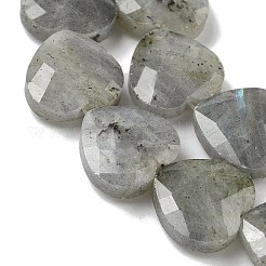 天然石ラブラドライトビーズ連売り  多面カット  ハート  14.5~15x15~15.5x5.5~6mm  穴：1mm  約10個/連  5.51~5.71''（14~14.5センチメートル）&nbsp;G-A309-A09-01