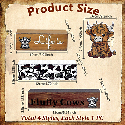 4Pcs 4 Styles Highland Cow Wooden Block Sign Set with Tabletop Decor&nbsp;AJEW-WH0912-16