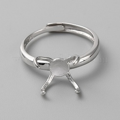 Adjustable Rhodium Plated Sterling Silver Finger Rings Components&nbsp;STER-WH0008-28P