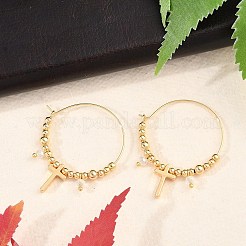 真鍮ガラスフープピアス  クロス  18KGP本金メッキ  41x32.5mm&nbsp;EJEW-U040-03G