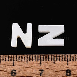 天然淡水貝殻文字チャーム  ジュエリー作りのために  乳白色  文字N  10x8x2.5mm  穴：0.8mm&nbsp;BSHE-ZX007-02N