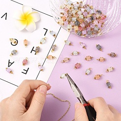 クラックルガラスペンダント10個  キューブ  金色の真鍮製ボールヘッドピンループ付き  ライトサーモン  16mm  穴：3mm  10個/セット&nbsp;PALLOY-YW00067-01