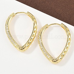 Teardrop Brass Micro Pave Clear Cubic Zirconia Hoop Earrings&nbsp;EJEW-G446-01G