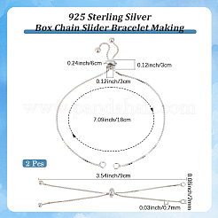 2Pcs 925 Sterling Silver Box Chain Slider Bracelet Making&nbsp;MAK-BBC0001-23