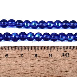 透明電気メッキガラスビーズ連売り  ラウンド  虹メッキ  半分メッキ  ミディアムブルー  6~6.5mm  穴：0.8~1mm  約67~72個/連  14.57~15.35インチ（37~39cm）&nbsp;EGLA-Q132-6MM-01A-08