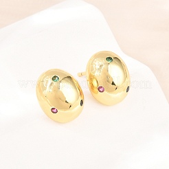 Oval Brass Micro Pave Cubic Zirconia Stud Earrings&nbsp;EJEW-Z164-17G-02