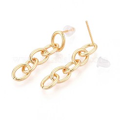 Brass Oval Dangle Stud Earrings&nbsp;KK-T071-18G-02