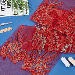 ポリエステル刺繍アップリケを縫い付ける  ウェディングドレスの縫製工芸品の装飾  レッド  1470~1500x330x6mm&nbsp;DIY-WH0656-37B