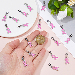 合金エナメルペンダント装飾100個。  合金製カニカン付き  アウェアネス リボン チャーム  プラチナ  31mm&nbsp;HJEW-FH00187