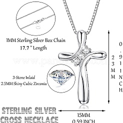 925 Sterling Silver Clear Cubic Zirconia Cross Pendant Necklaces for Women&nbsp;FS-WG649E1-01
