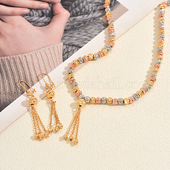 Vintage Brass Round Beaded Tassel Necklace & Earrings for Women&nbsp;KV0699