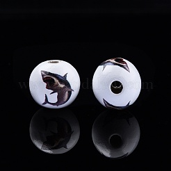 Animal Theme Printed Wooden Beads&nbsp;WOOD-D006-01