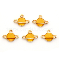 合金エナメルチャーム  惑星  宇宙空間のチャーム  ライトゴールド  きいろ  12x16.5x3mm  穴：1.6mm&nbsp;ENAM-S121-078D