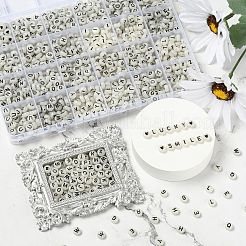 27 Style Flat Round with Black Letter & Heart Acrylic Luminous Beads&nbsp;SACR-YW0001-37