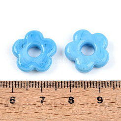 手作りランプワークビーズ  花  ライトスカイブルー  15~16x16x3.5~4.5mm  穴：4.5~5mm&nbsp;LAMP-N024-39C