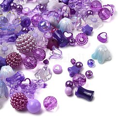 不透明＆透明アクリルビーズ  混合図形  パープル  3.5~42.5x3.5~47x3.5~18mm  穴：1.6~4.5mm&nbsp;SACR-XCP0001-06D