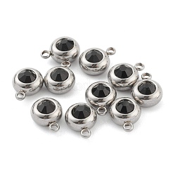 ステンレススチールラインストーンチャーム201個  誕生石チャーム  フラットラウンド  ステンレス鋼色  ジェット  12x9x5mm  穴：1.8mm&nbsp;STAS-Z009-03B-03P