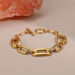 304 Stainless Steel Rectangle Link Chain Bracelets with OT Clasps for Women&nbsp;WG05454-01