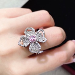 女性用真鍮ラインストーン指輪  花  プラチナ  usサイズ8（18.1mm）&nbsp;FS-WGC1A7E-03