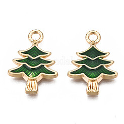 メッキ合金エナメルチャームラック  カドミウムフリー＆ニッケルフリー＆鉛フリー  クリスマスツリー  濃い緑  20x14.2x2.8mm  穴：2mm&nbsp;ENAM-T011-156