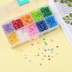 双円錐abカラーメッキ環境に優しい透明アクリルビーズ  多面カット  ミックスカラー  4x4mm  穴：1mm  10色  約350PCS /カラー  3500個/箱&nbsp;TACR-CJ0001-12