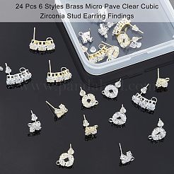 24Pcs 6 Style Brass Micro Pave Clear Cubic Zirconia Stud Earring Findings&nbsp;ZIRC-NB0001-90