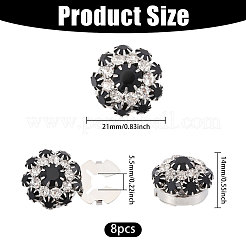 真鍮ラインストーンカフスボタン8個  フラットラウンド  プラチナ  ジェット  21x14mm  穴：5.5mm&nbsp;BUTT-GL0001-07B