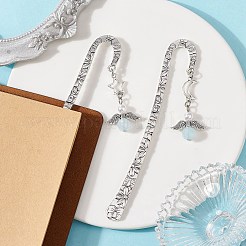 エンジェルスター合金フックブックマーク  アブソリュートプラスチック模造パールビーズ  アンティークシルバー  123x20.5x2.5mm  2個/セット&nbsp;AJEW-JK00314