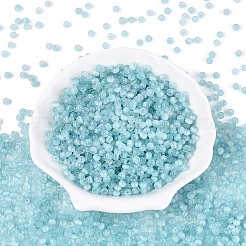 ドローベンチスタイルのガラスシードビーズ  ラウンド  模造キャットアイビーズ  丸い穴  アクア  4x3mm  穴：1.4~1.8mm  約7500個/ポンド&nbsp;SEED-N008-11I