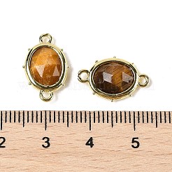 天然タイガーアイのファセットオーバルコネクタチャーム  ラックメッキ真鍮のパーツ  ゴールドカラー  16.5x11x4.5mm  穴：1.4mm&nbsp;G-I382-04G-04