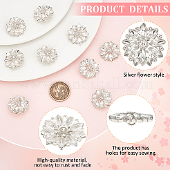 合金ラインストーンシャンクボタン10個  花  銀  26x8mm  穴：3mm&nbsp;FIND-FG0003-21S