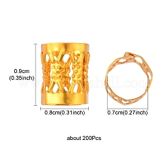 200 個のアルミドレッドヘアビーズ髪飾り  ヘアコイルカフ  ゴールド  9x8mm  穴：7mm&nbsp;ALUM-YW0001-03