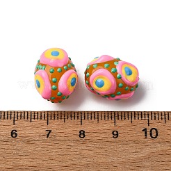 ガラスエナメルビーズ  手描きのビーズ  オーバル  ダークチソウ  15~16.5x12~13mm  穴：1.5mm&nbsp;GLAA-C038-01D