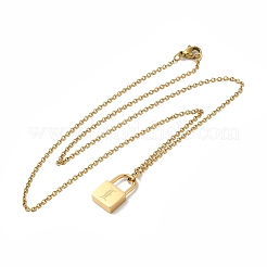 304ステンレススチールローロチェーンペンダントネックレス  女性用・男性用南京錠ネックレス  文字付きロック  文字e  17.64インチ（44.8cm）&nbsp;NJEW-S444-01G-05