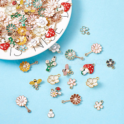 68本合金エナメルペンダント  アクリル模造パール付き  花と蜂とキノコと梅の花の枝  ミックスカラー  26x16x5mm  穴：1.4mm&nbsp;FIND-CD0001-22