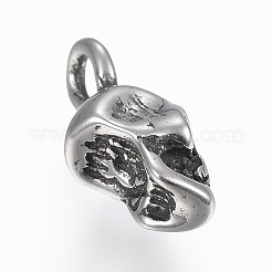 316サージカルステンレススチールチャーム  スカル  アンティークシルバー  14x6.5x6mm  穴：2.5mm&nbsp;STAS-A030-03AS