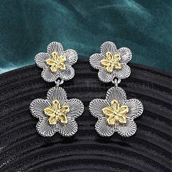 Flower Brass Dangle Stud Earrings&nbsp;EJEW-H158-11GP